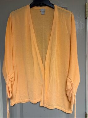 Chico's Peach Open-Front Ruched-Sleeve Cardigan